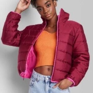 Wild Fable Size Large Pink Maroon Cropped Puffer Jacket